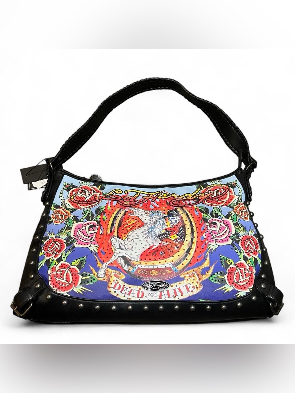Ed Hardy Multicolor Graphic Shoulder Bag with Black Trim